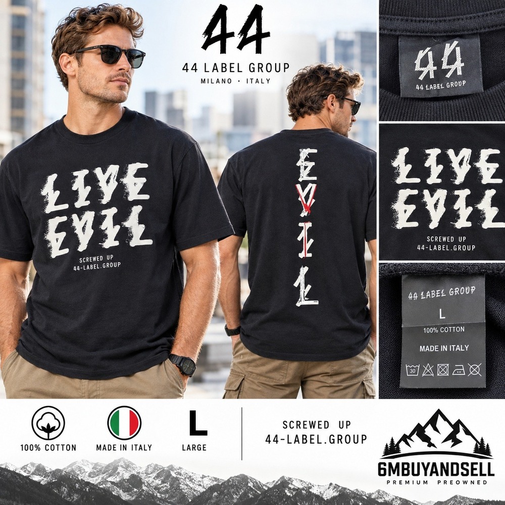 44 Label Group Live Evil Screwed Up Black Graphic T-Shirt Made in Italy Large